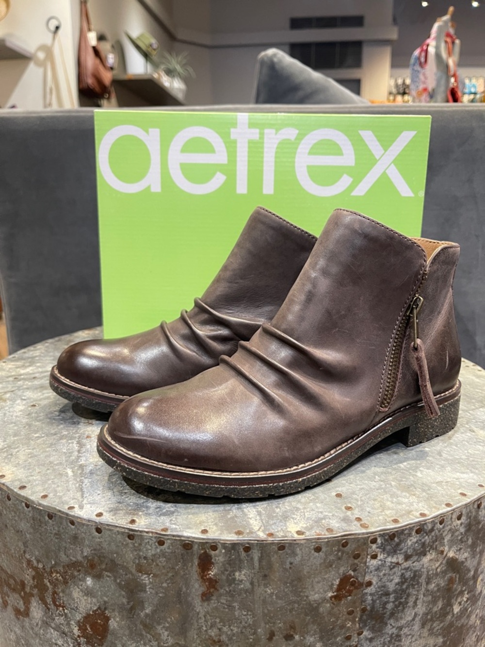 Aetrex women’s Dark Brown Leather Chukka Boots with Side Zip